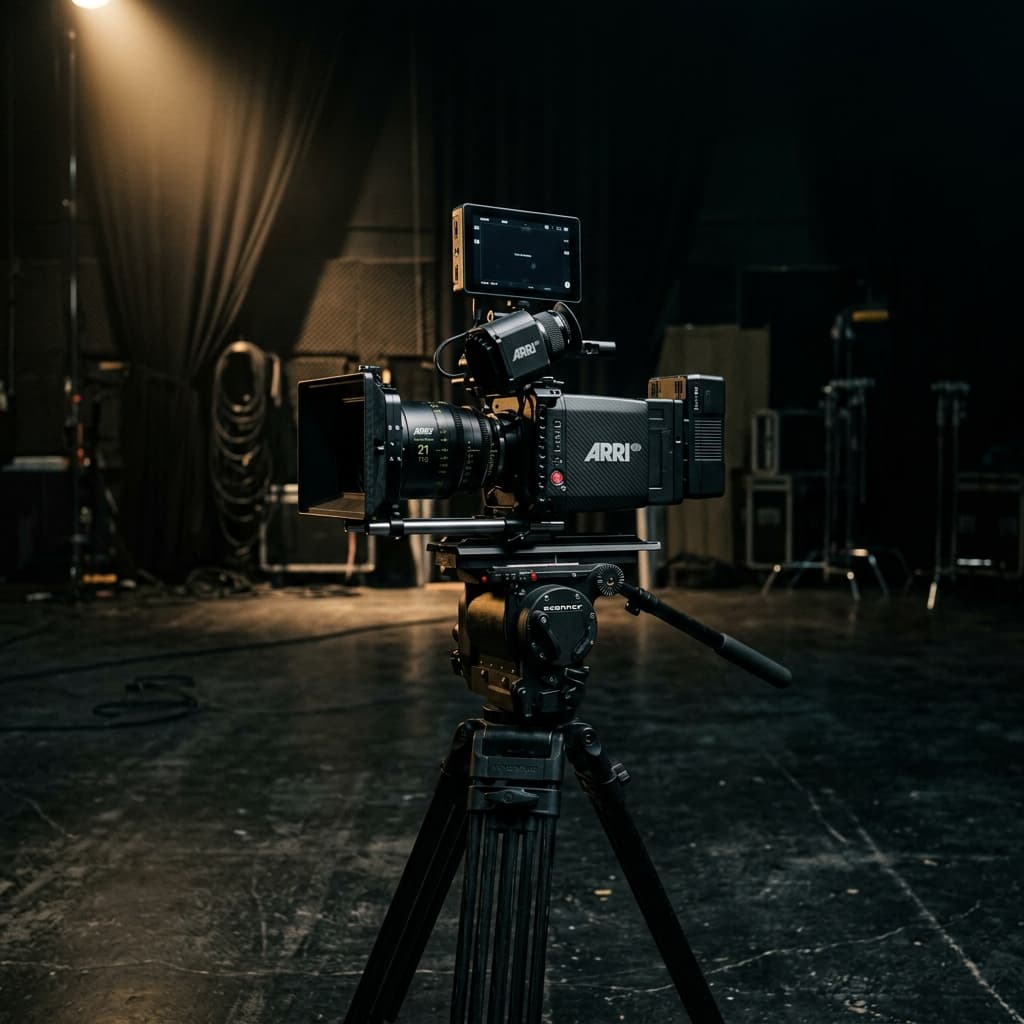 Sleek modern camera on soundstage
